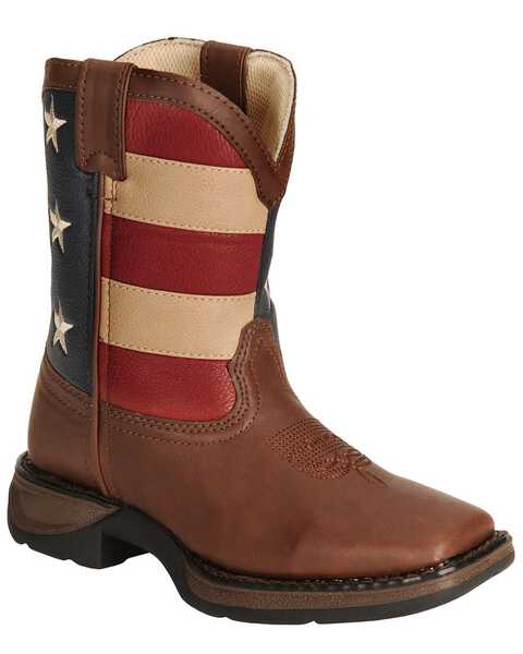 Image #1 - Durango Boys' American Flag Western Boots - Square Toe, Brown, hi-res