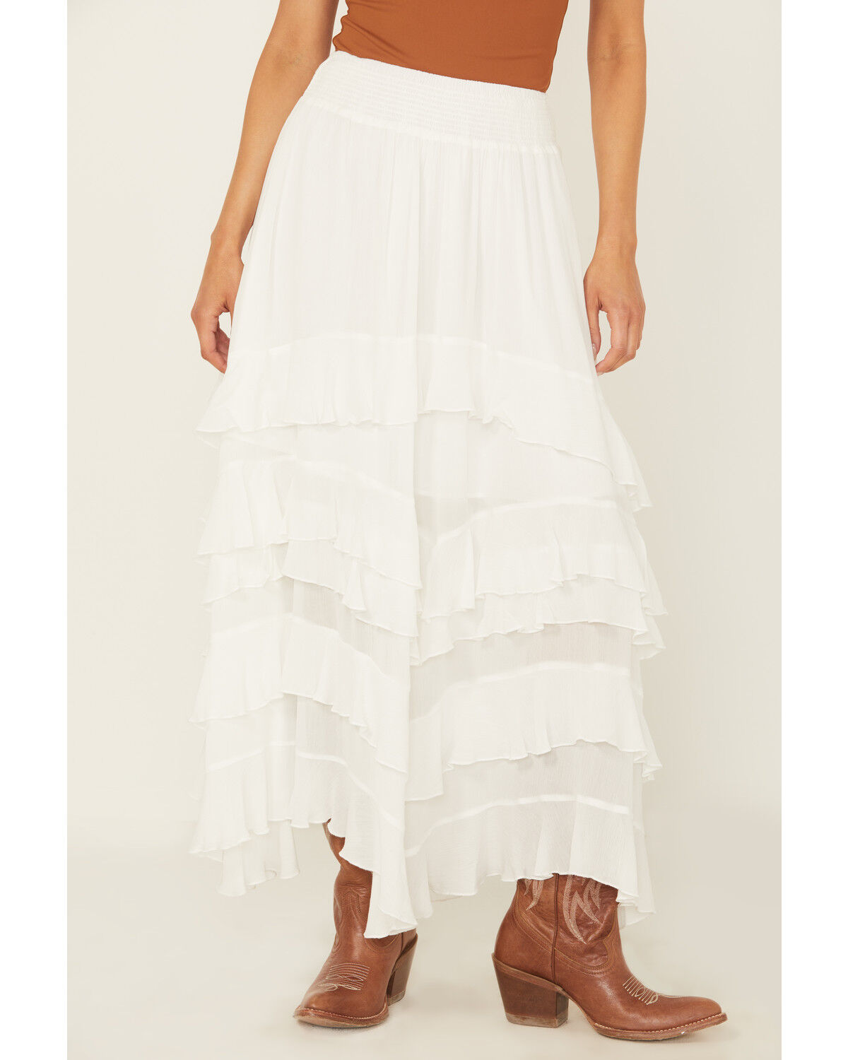 Image #3 - Blue B Women's Tiered Ruffle Midi Skirt, White, hi-res