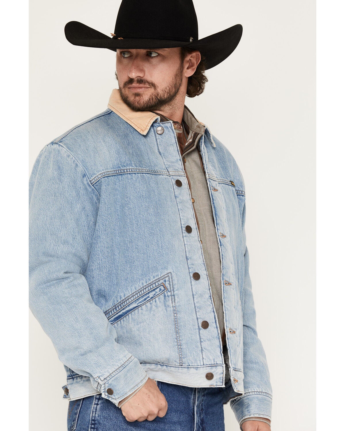 Image #2 - Wrangler Men's Light Wash Sherpa Lined Button-Down Denim Jacket, Light Wash, hi-res