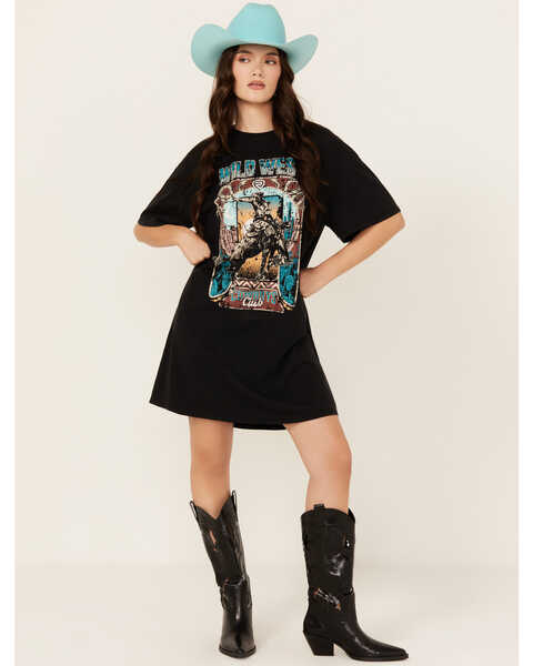 Image #1 - Rock & Roll Denim Women's Boot Barn Exclusive Wild West Short Sleeve Graphic T-Shirt Dress , Black, hi-res