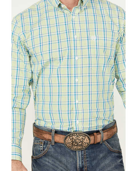 Image #3 - Panhandle Select Men's Plaid Print Long Sleeve Button-Down Western Shirt, Kelly Green, hi-res