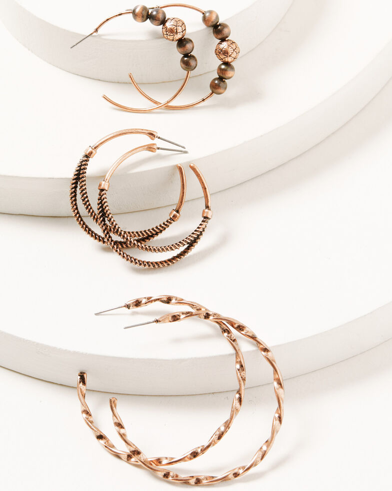 Shyanne Women's 3-piece Copper Hoop Earrings Set, Rust Copper, hi-res