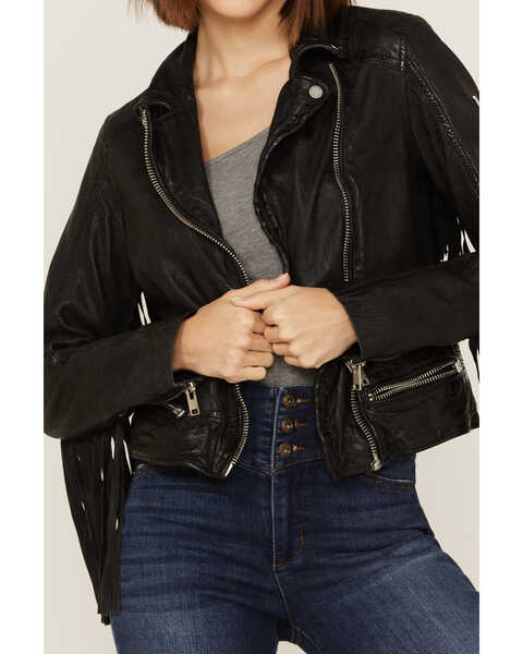 Image #3 - Mauritius Leather Women's Melbourne Black Fringe Leather Jacket, Black, hi-res