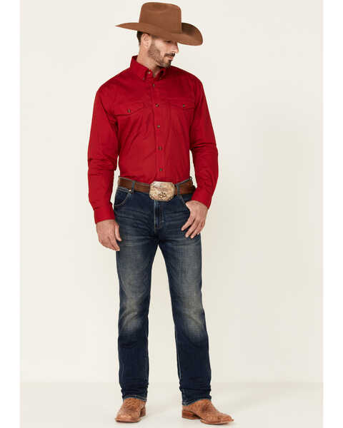 Image #2 - Roper Men's Solid Amarillo Collection Long Sleeve Western Shirt, Red, hi-res