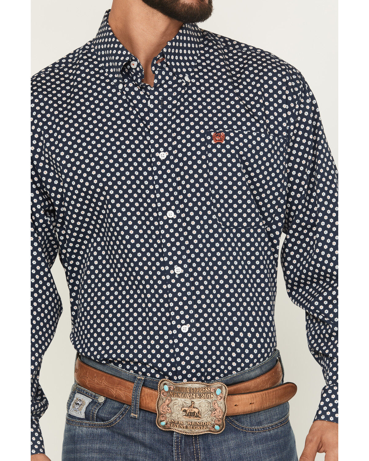 Image #3 - Cinch Men's Floral Print Long Sleeve Button-Down Western Shirt, Navy, hi-res