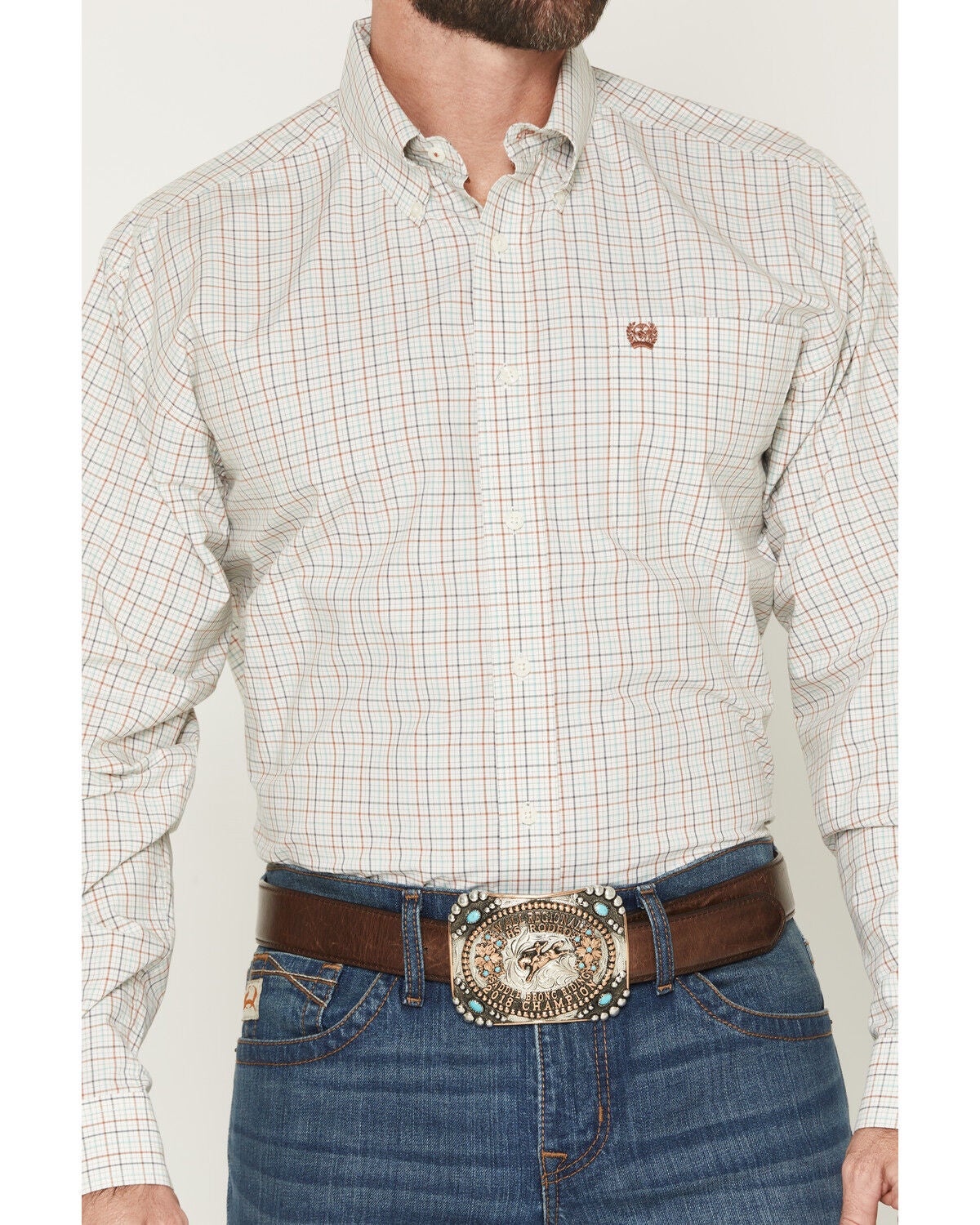 Image #3 - Cinch Men's Plaid Print Long Sleeve Button-Down Western Shirt, Cream, hi-res