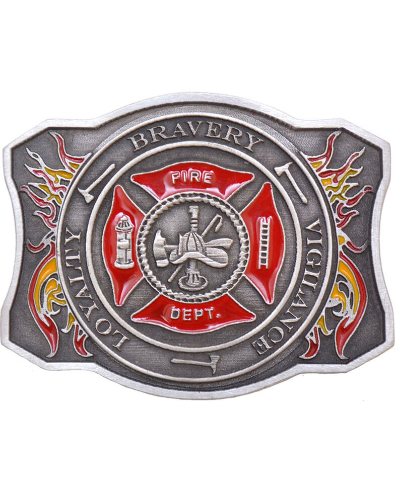Western Express Men's Silver Fire Department Belt Buckle , Silver, hi-res