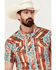 Image #2 - Rock & Roll Denim Men's Southwestern Short Sleeve Pearl Snap Western Shirt , Orange, hi-res