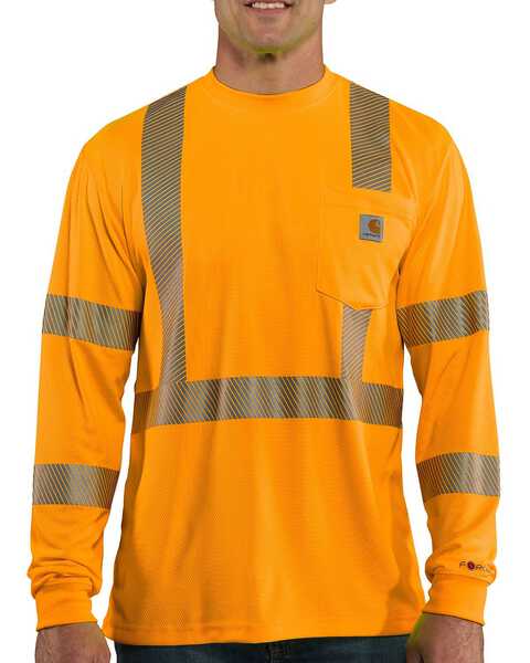Image #1 - Carhartt Force Men's High-Visibilty Class 3 Long Sleeve Work T-Shirt, Orange, hi-res