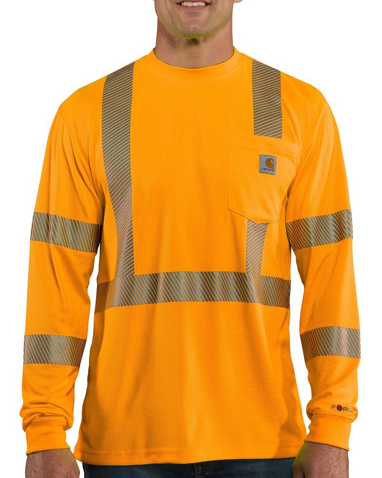 Carhartt Force Men's High-Visibilty Class 3 Long Sleeve Work T-Shirt, Orange, hi-res