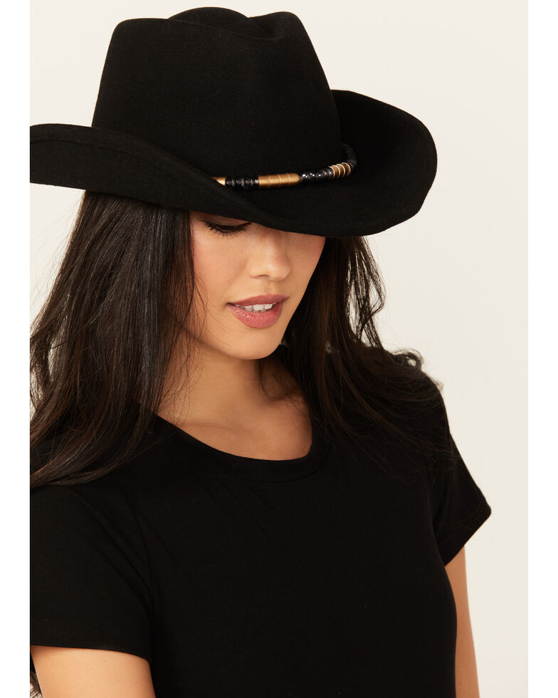 Nikki Beach Women's Black Marti Wool Felt Western Hat , Black, hi-res