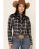 Roper Women's Plaid Print Fancy Applique Yoke Long Sleeve Snap Western Shirt , Black, hi-res