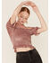Image #4 - Jolt Women's Blush Velvet Off-The-Shoulder Peasant Crop Top, Blush, hi-res