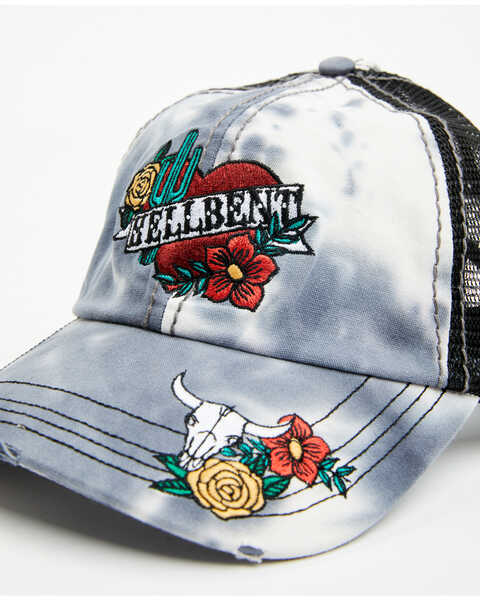 Image #2 - Catchfly Women's Hellbent Embroidered Distressed Ponytail Ball Cap, Grey, hi-res