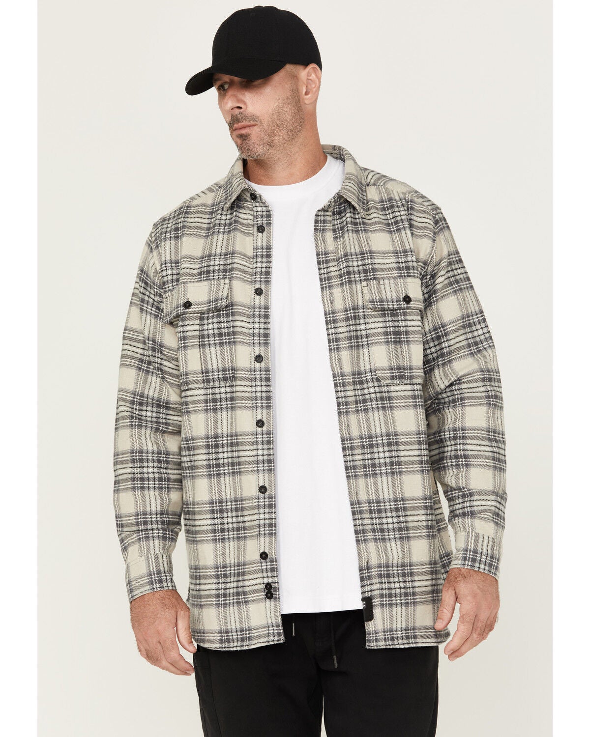 Thorogood Men's Plaid Print Heavyweight Brushed Flannel Long Sleeve Button-Down Shirt, Grey, hi-res