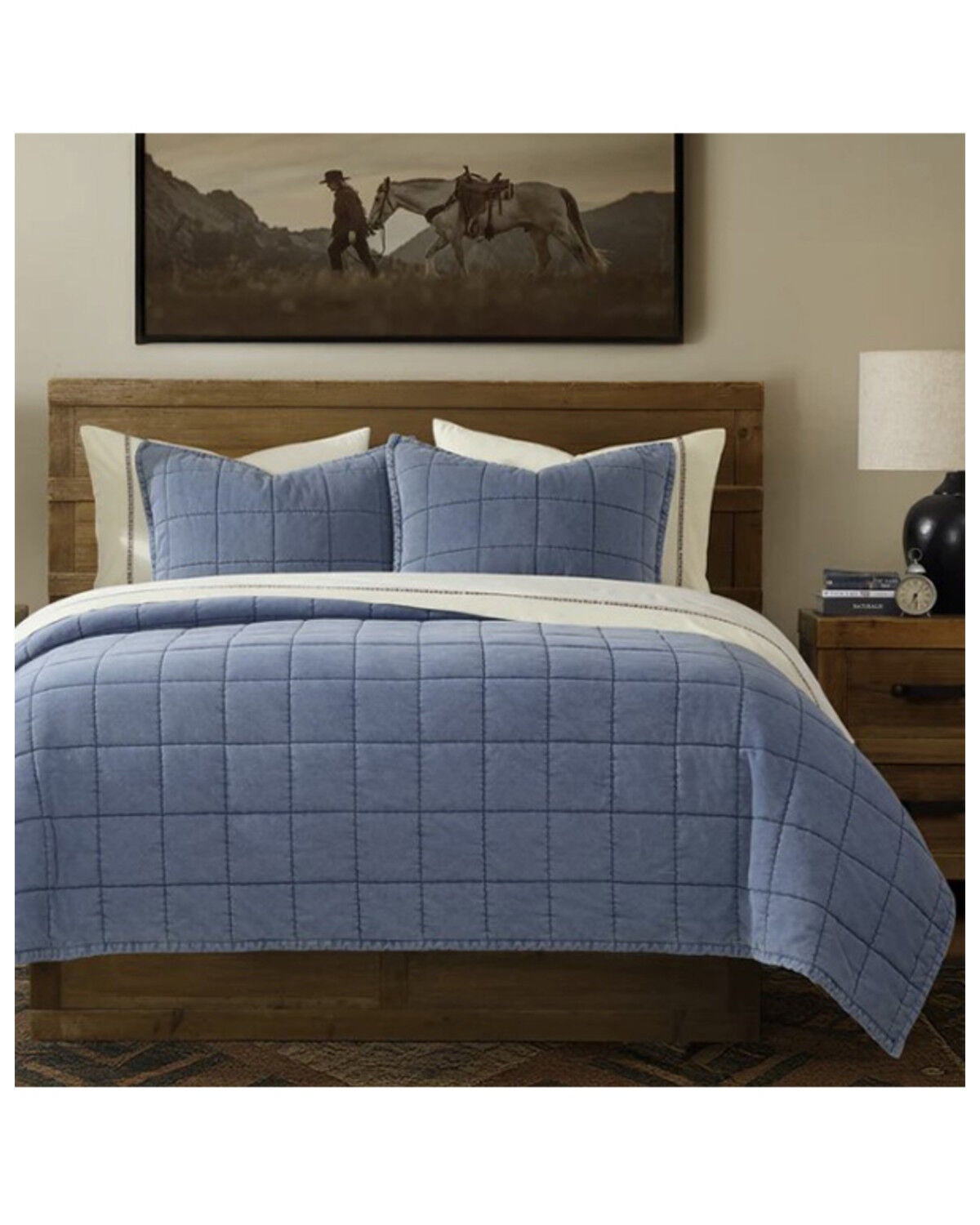 Image #4 - HiEnd Accents Stonewashed Denim Queen Size Quilt Set - 3 Piece, Blue, hi-res