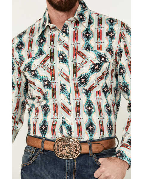 Image #3 - Panhandle Select Men's Southwestern Print Long Sleeve Snap Western Shirt - Tall , Cream, hi-res
