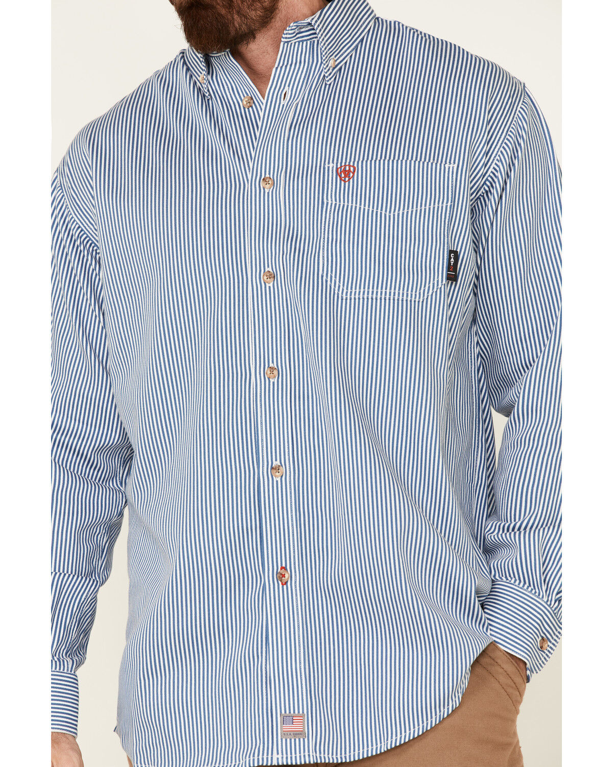 Image #3 - Ariat Men's FR Striped Long Sleeve Button-Down Work Shirt - Big, Blue, hi-res