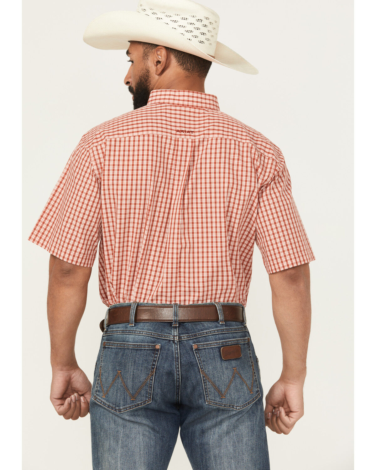 Image #4 - Ariat Men's Emery Wrinkle Free Plaid Print Short Sleeve Button-Down Western Shirt - Big, Orange, hi-res