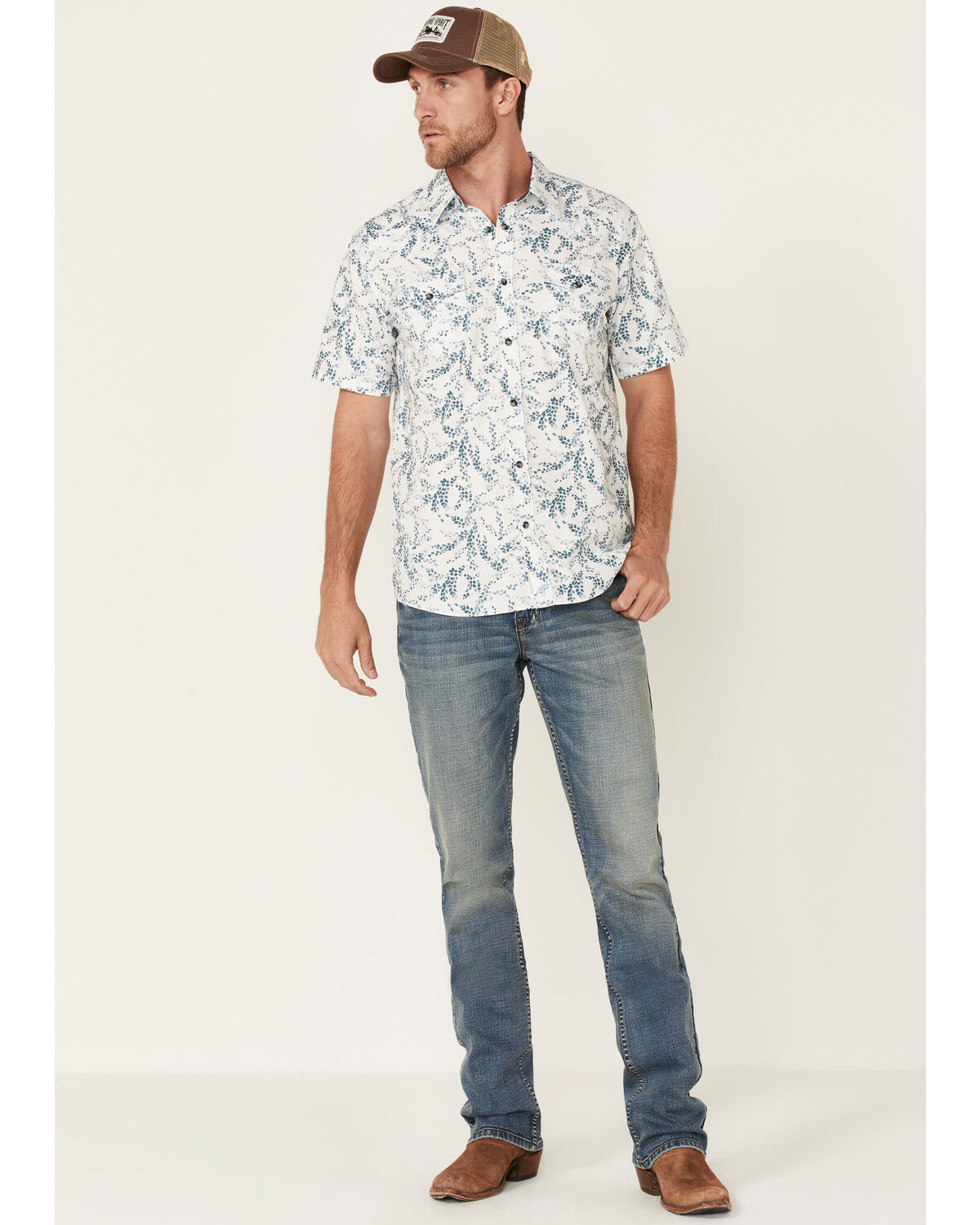 Image #2 - Moonshine Spirit Men's Vineyard Floral Print Short Sleeve Snap Western Shirt, White, hi-res