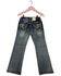 Grace In LA Little Girls' Light Wash Floral Steer Embellished Pocket Bootcut Jeans, , hi-res
