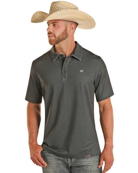 Image #1 - Panhandle Men's Geo Print Short Sleeve Stretch Polo Shirt, Charcoal, hi-res