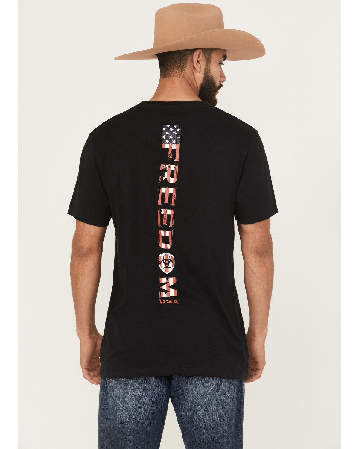 Image #1 - Ariat Men's Freedom Stripe Short Sleeve Graphic T-Shirt, Black, hi-res