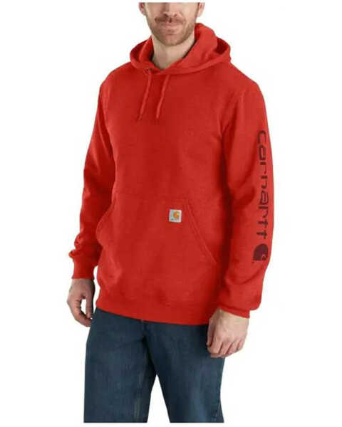 Image #1 - Carhartt Men's Loose Fit Midweight Logo Sleeve Graphic Hooded Sweatshirt, Red, hi-res