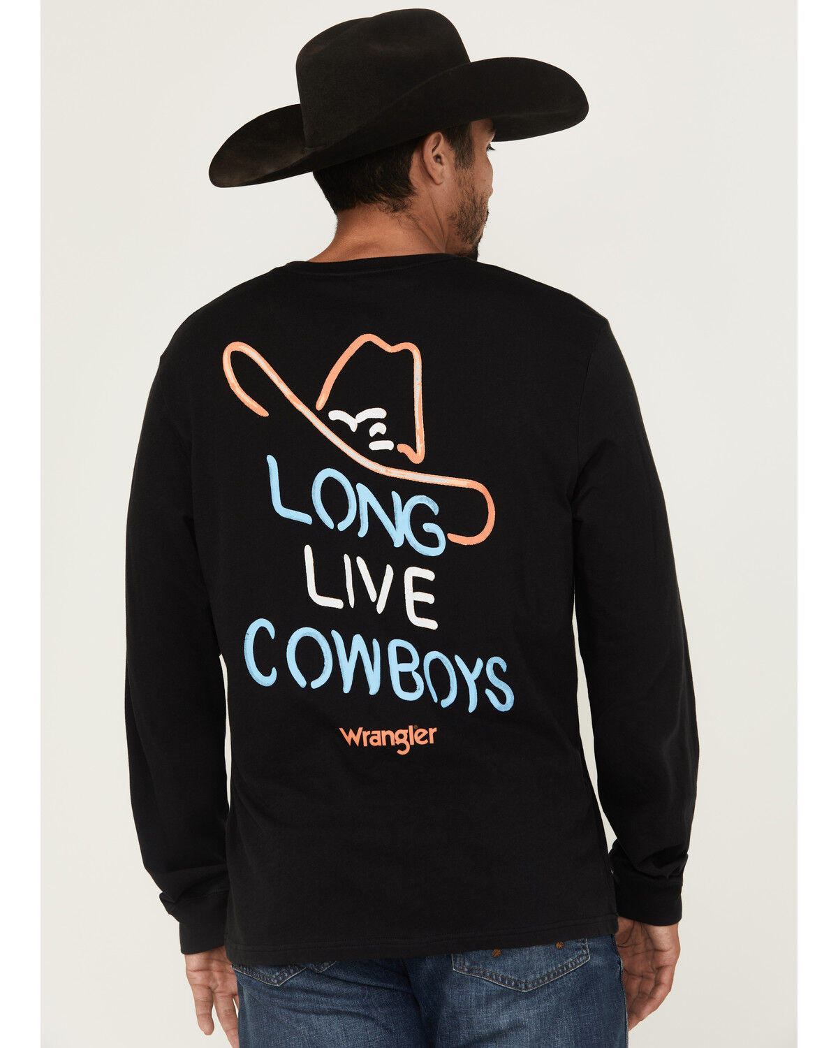 Image #1 - Wrangler Men's Long Live Cowboys Long Sleeve Graphic T-Shirt, Black, hi-res