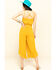 Image #4 - Rock & Roll Denim Women's Squash Blossom Embroidered Culotte Jumpsuit, Dark Yellow, hi-res