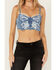 Image #3 - Vibrant Denim Women's Medium Wash Butterfly Denim Cropped Top, Medium Wash, hi-res