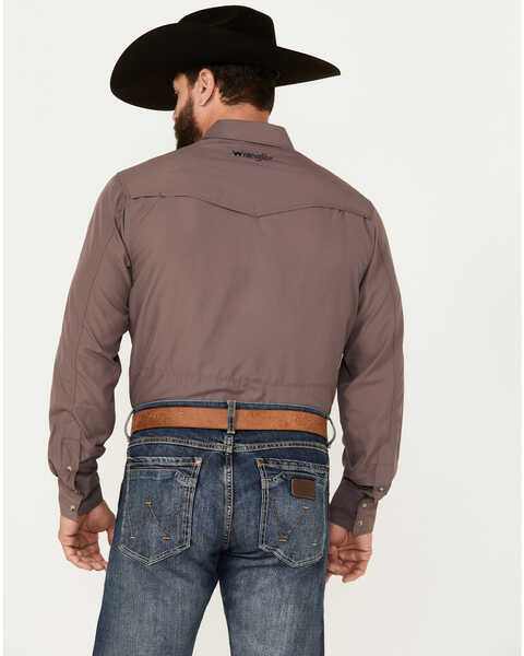Image #4 - Wrangler Men's Solid Long Sleeve Performance Snap Western Shirt, Brown, hi-res