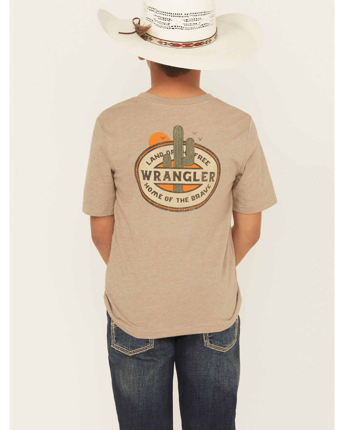 Image #1 - Wrangler Boys' Cactus Logo Short Sleeve Graphic T-Shirt, Tan, hi-res