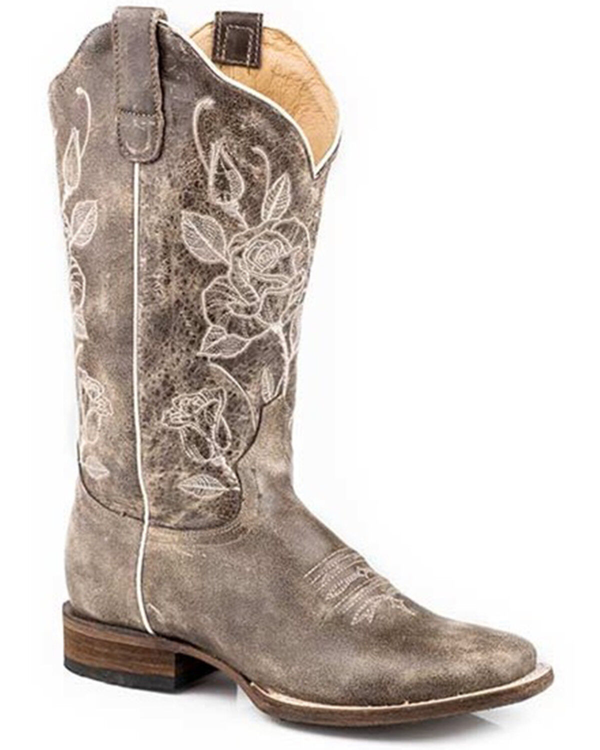 Image #1 - Roper Women's Desert Rose Extra Wide Floral Shaft Western Boots - Square Toe, Brown, hi-res