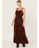 Image #1 - Angie Women's Crochet Lace-Up Maxi Dress, Brown, hi-res