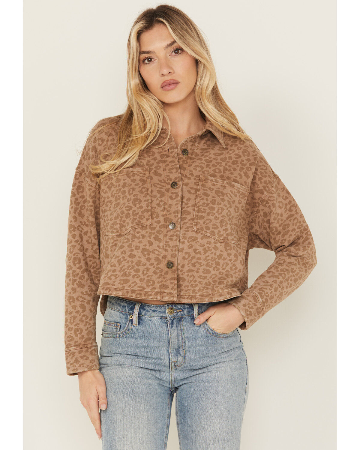 Image #1 - White Crow Women's Leopard Print Button-Down Shacket, Brown, hi-res