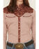 Image #3 - Shyanne Women's Striped And Floral Print Long Sleeve Snap Stretch Western Shirt, Light Pink, hi-res