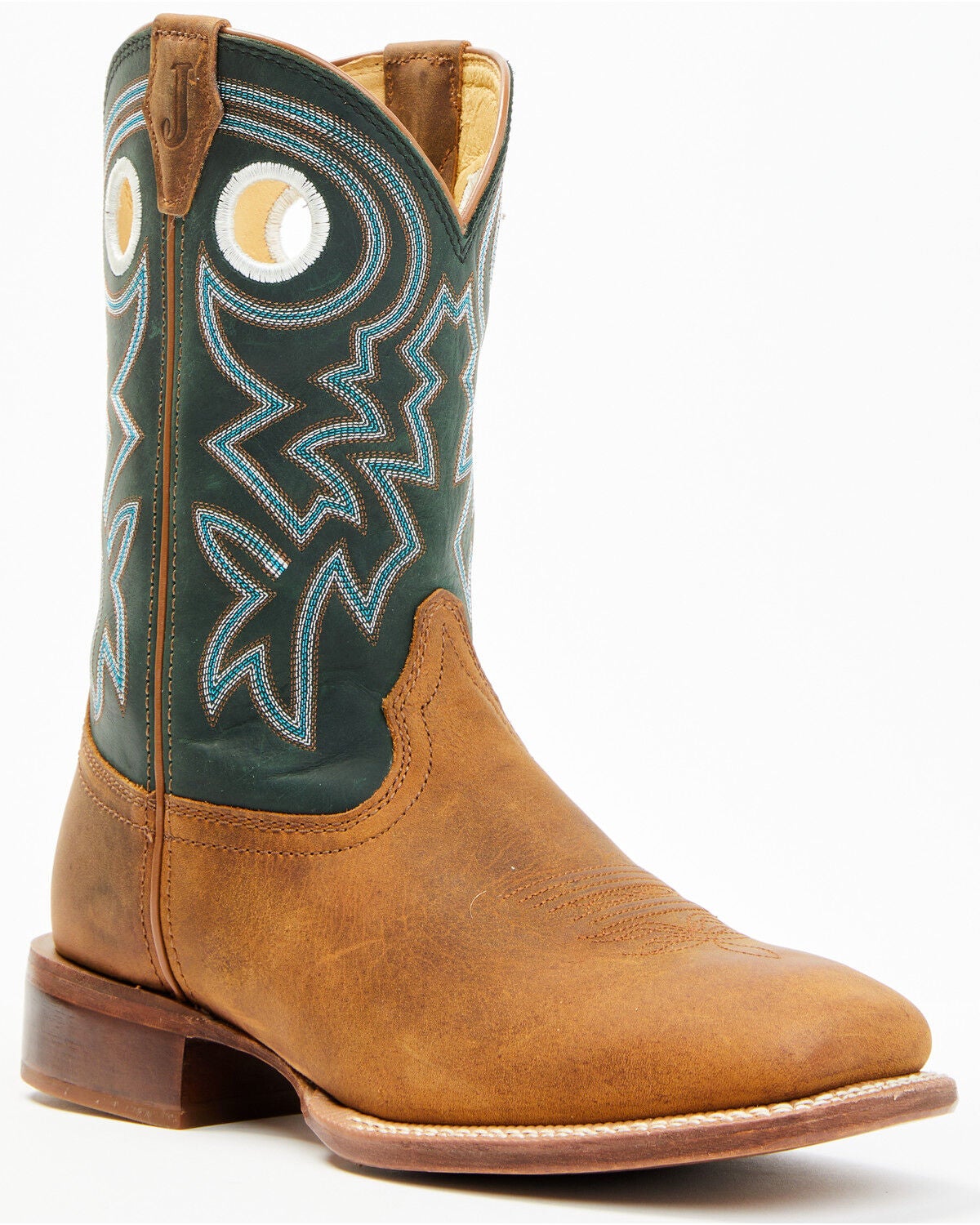 Justin Men's Frontier Western Boots - Broad Square Toe, Tan, hi-res