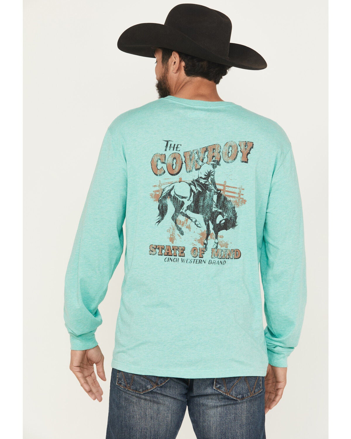 Cinch Men's Cowboy State of Mind Long Sleeve Graphic T-Shirt, Turquoise, hi-res