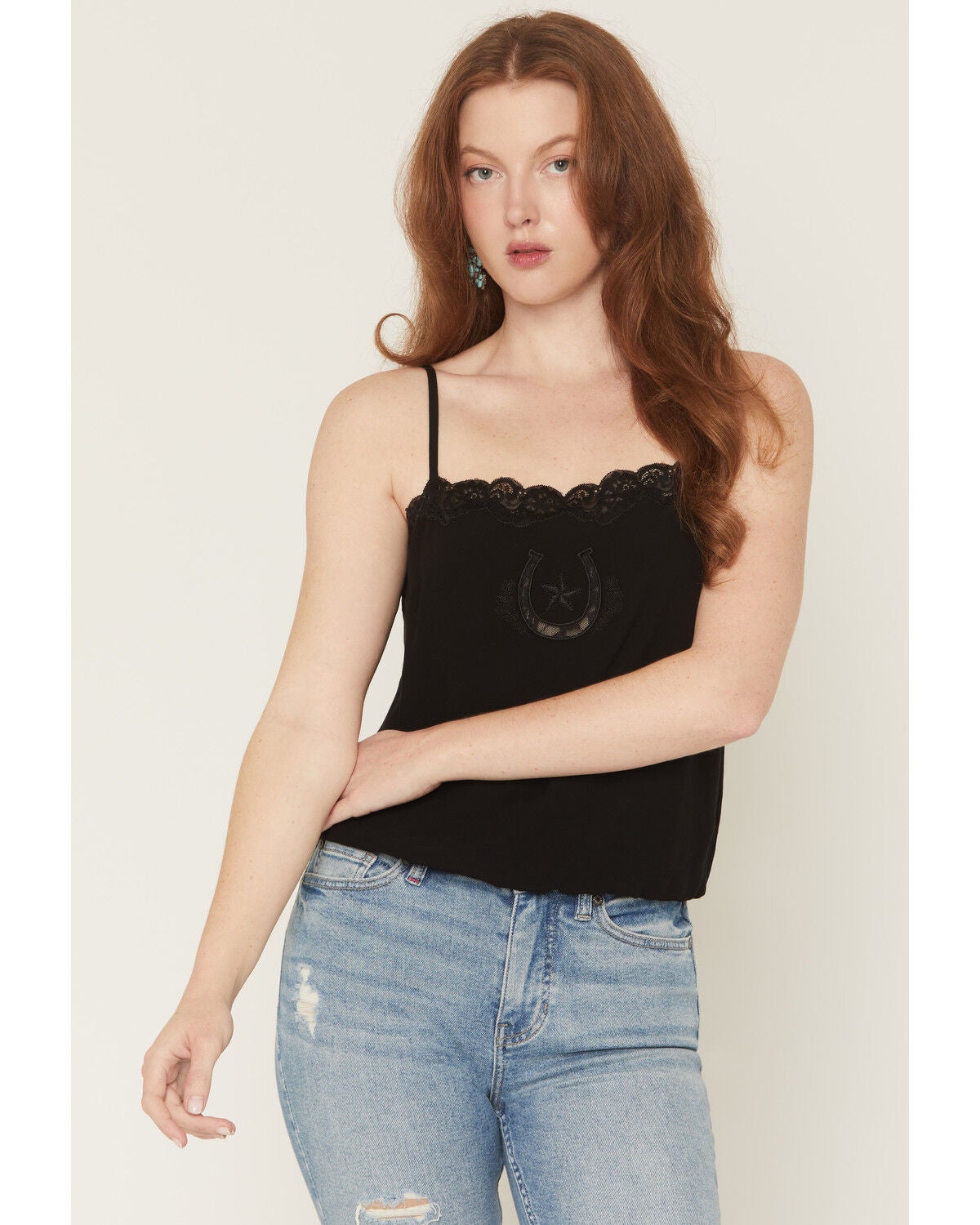 Image #3 - Idyllwind Women's Sage Satin Lace Cami, Black, hi-res