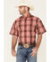 Panhandle Men's Large Plaid Print  Short Sleeve Snap Western Shirt , Red, hi-res