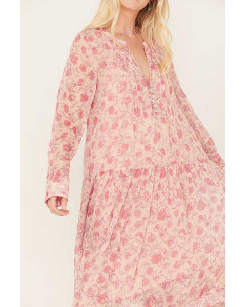 Image #3 - Free People Women's See It Through Floral Long Sleeve Maxi Dress, Pink, hi-res
