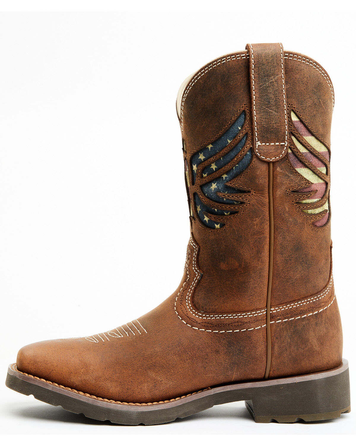Image #3 - RANK 45® Women's Inspired Stars and Stripes Inlay Shaft Performance Leather Western Boots - Broad Square Toe, Brown, hi-res