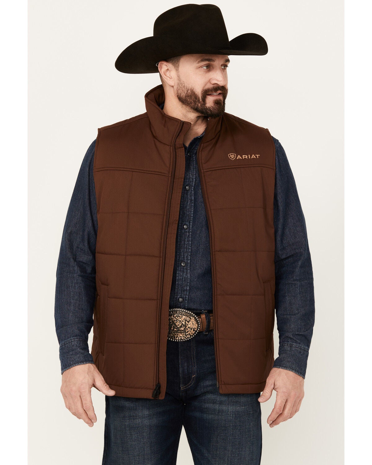 Image #1 - Ariat Men's Crius Solid Insulated Concealed Carry Vest, Medium Brown, hi-res