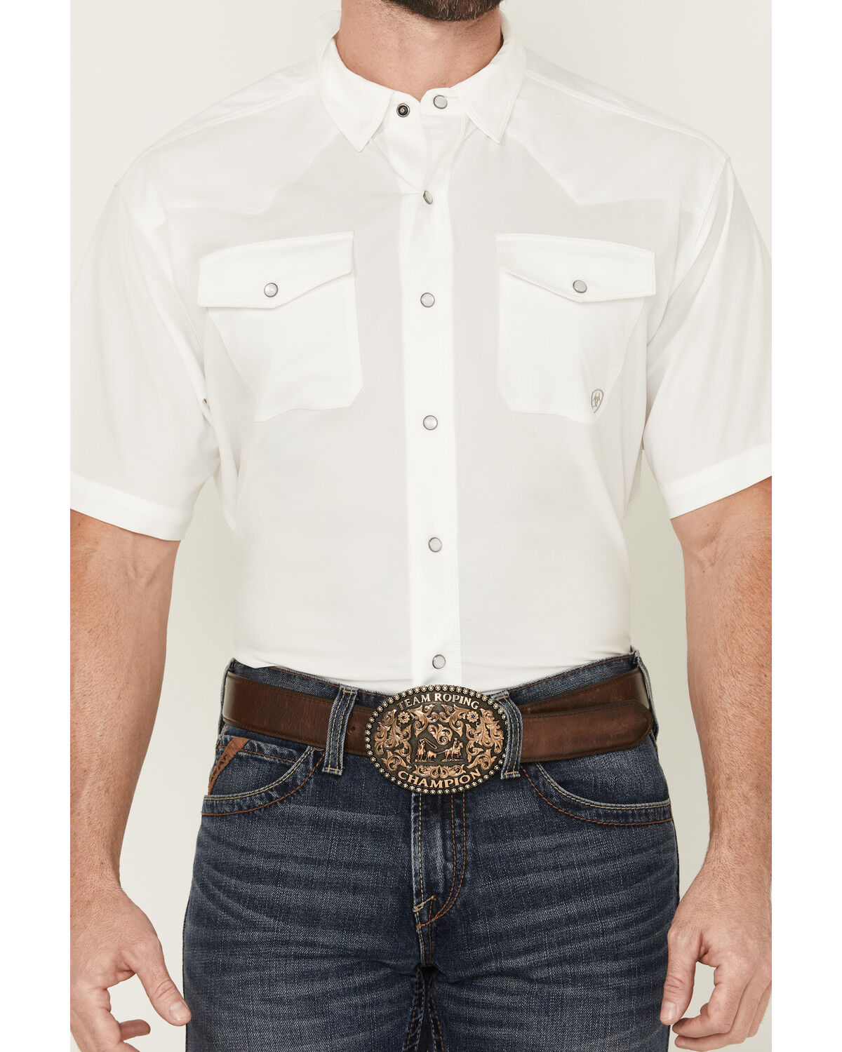 Image #3 - Ariat Men's VentTek Solid Short Sleeve Snap Performance Western Shirt, White, hi-res