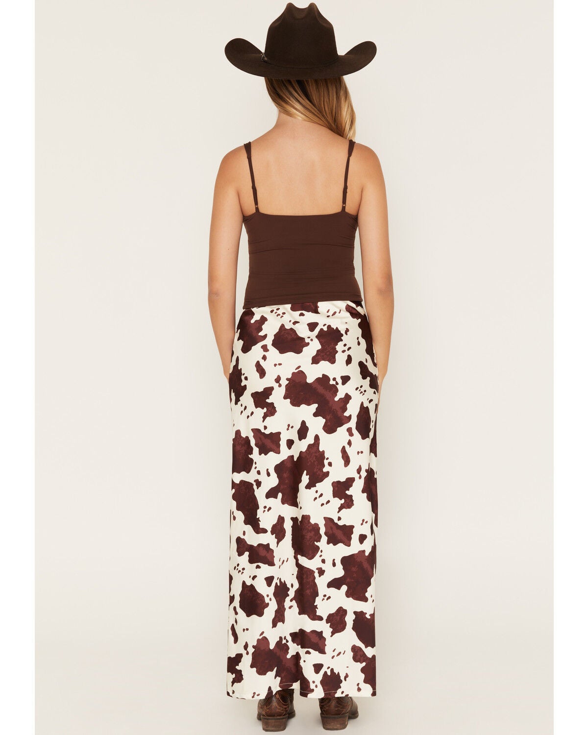 Image #3 - Rock & Roll Denim Women's Satin Cowhide Print Midi Skirt, Natural, hi-res