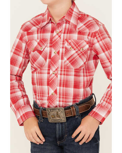 Image #3 - Wrangler Retro Boys' Plaid Print Long Sleeve Snap Shirt, Red, hi-res