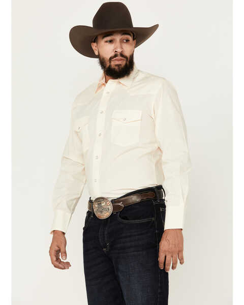 Image #2 - Roper Men's Solid Long Sleeve Pearl Snap Western Shirt, Cream, hi-res