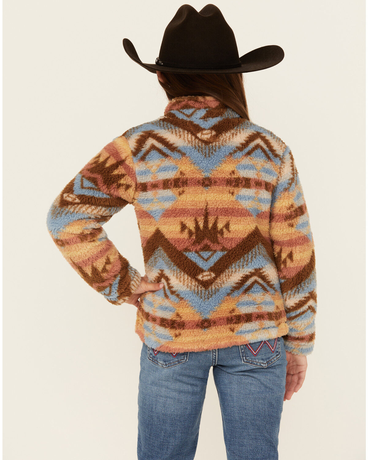 Image #4 - Roper Girls' Southwestern Print 1/4 Zip-Up Fleece Pullover, Brown, hi-res
