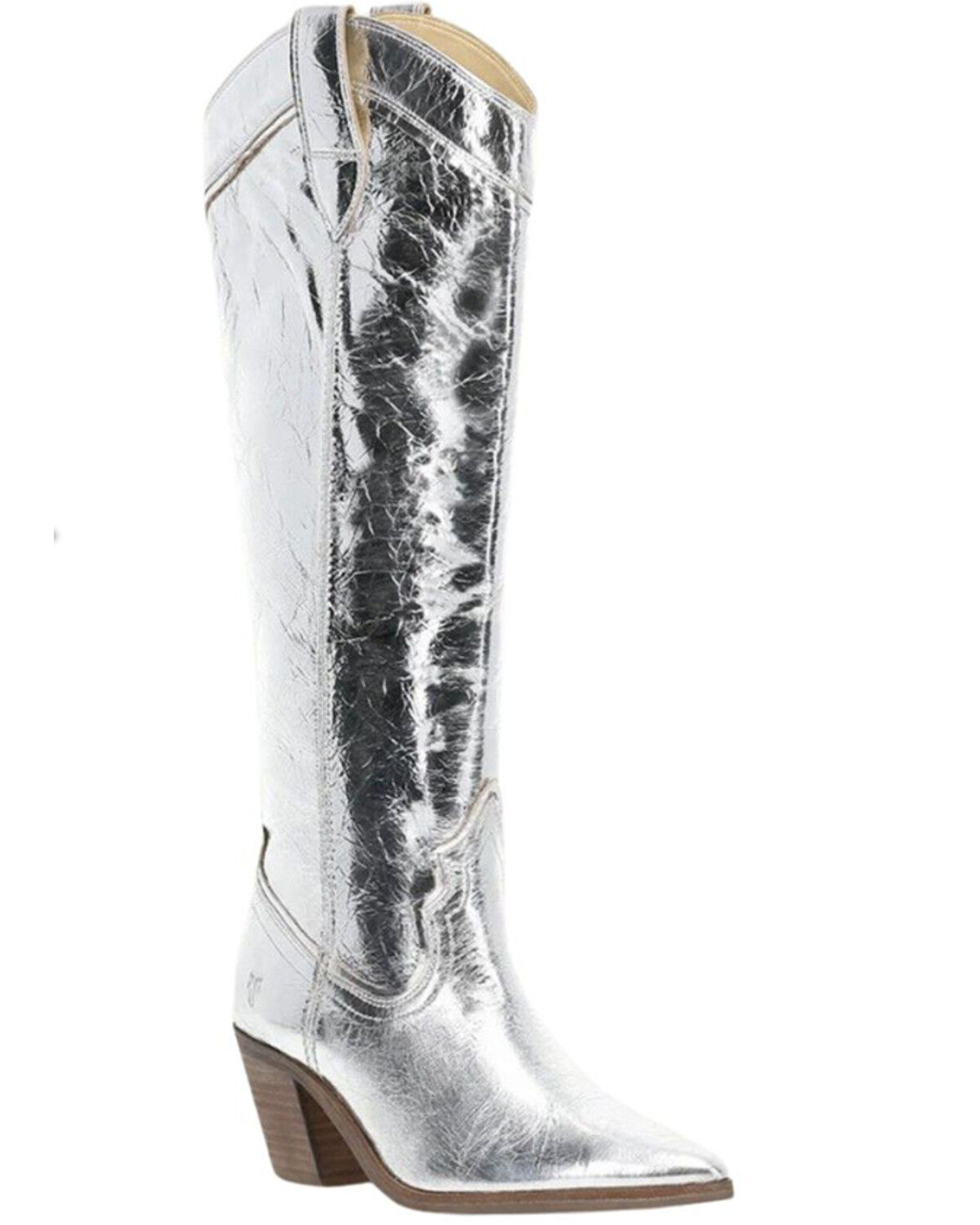 Image #1 - Frye Women's Sara Metallic Tall Western Boots - Round Toe, Silver, hi-res